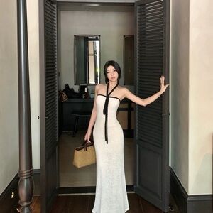 Miaou White Strapless Dress with Black Tie Accent